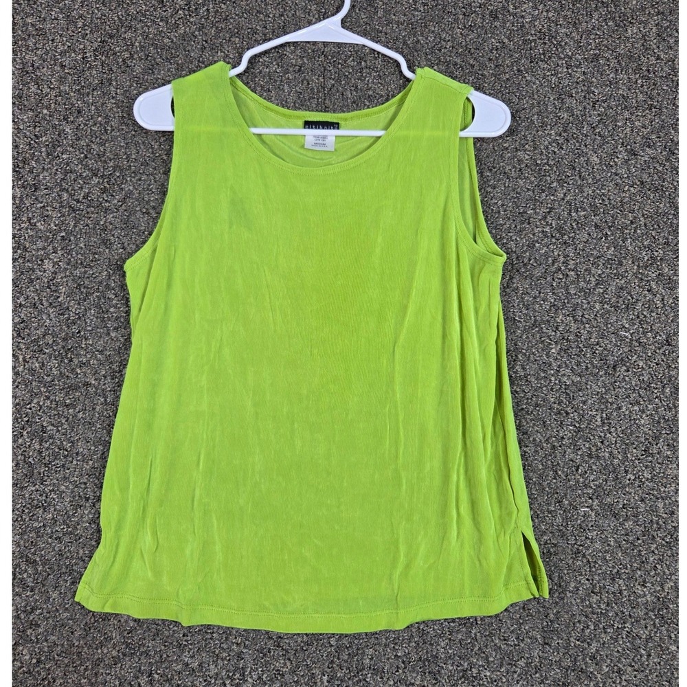 Citiknits Tank Top Women Medium Lime Green Crinkle Sleeveless Shell A08851